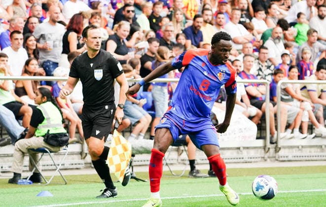 16.08.2026 Schweiz Basel St.Jakob-Park Fssball Herren Saison 2026-2027 Testspiel FC Basel - FC Barcelona, Barca 2:5 Bild. Philip Otele FC Basel Einzebild Aktion