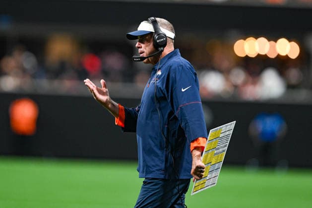 ATLANTA, GA - AUGUST 14: Denver head coach Sean Payton reacts during the NFL, American Football Herren, USA pre-season game between the Denver Broncos and the Atlanta Falcons on August 14th, 2026 at Mercedes-Benz Stadium in Atlanta, GA. (Photo by Rich von Biberstein Icon Sportswire) NFL: AUG 14 Broncos at Falcons EDITORIAL USE ONLY Icon260814106