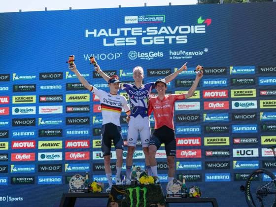 UCI coupe du monde Cross country moins de 23 ans hommes Compagnon Michel MAXPPP - Les Gets 23 08 2026 UCI coupe du monde Cross country moins de 23 ans hommes 1er Pedersen Hebi Gustav 2eme Kruger Benjamin Germany 3eme Schehl Paul Germany The 2026 UCI Mountain Bike World Series