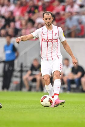 Max Rosenfelder (SC Freiburg) controls the Ball during the UEFA Conference League 2026 27 Play Off Round Second Leg match between Club Freiburg and Motherwell at Stadion am Wolfswinkel on August 27, 2026 in Freiburg, Germany. (Photo by Harry Langer DeFodi Images) -
