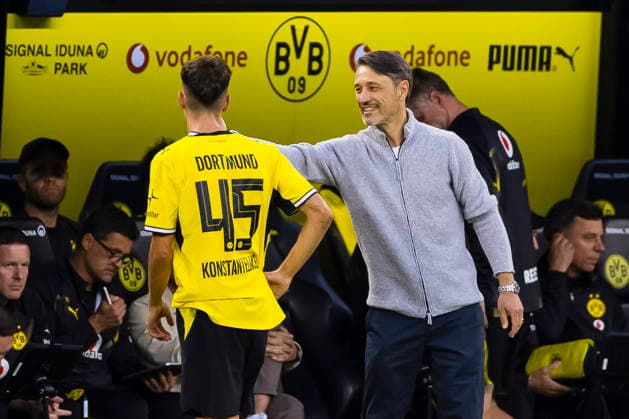 29.08.2026, Fussball, 1 Spieltag der 1. Fussball Bundesliga, Borussia Dortmund - Hamburger SV. v. l. Giannis Konstantelias (Borussia Dortmund), Trainer Niko Kovac (Borussia Dortmund). Dortmund Signal Iduna Park NRW Deutschland xRHR-FOTO DEx Copyright: DennisxEwert RHR-FOTOx RHR-FOTO DE