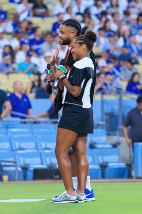 September 4, 2026, Los Angeles, California, USA: Olympic rugby bronze medalist Ariana Ramsey, left, and Paralympic gold medalist in track and field Noah Malone lead the Ã¢â‚¬oeItÃ¢â‚¬â ¢s time for Dodger baseball!Ã¢â‚¬Â cheer before a regular-season MLB, Baseball Herren, USA game between the Los Angeles Dodgers and the Washington Nationals on Friday, Sept. 4, 2026, at Dodger Stadium in Los Angeles, California. JAVIER ROJAS PI Los Angeles USA - ZUMAp124 20260904_zaa_p124_015 Copyright: xJavierxRojasx
