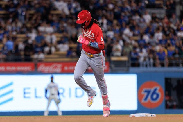 September 8, 2026, Los Angeles, California, USA: Elly De La Cruz 44 of the Cincinnati Reds rounds the bases after hitting a solo home run in the first inning during a regular-season MLB, Baseball Herren, USA game against the Los Angeles Dodgers on Tuesday September 8, 2026 at Dodger Stadium in Los Angeles, California. Dodgers defeat Reds, 3-2. JAVIER ROJAS PI Los Angeles USA - ZUMAp124 20260908_zaa_p124_012 Copyright: xJavierxRojasx