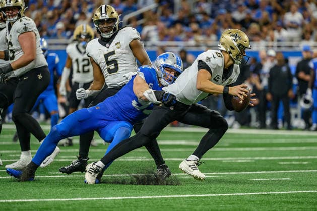 Sep 13, 2026; Detroit, MI, USA; Detroit Lions wide receiver Jameson Williams (1) cannot pull in a long pass at Ford Field. Mandatory Credit: -Cal Media Detroit USA - ZUMAc04_ 20260913_zma_c04_302 Copyright: xAllanxDranbergx