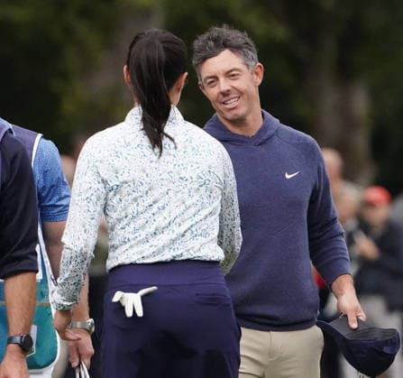 Golf - DP World Tour (European Tour) ˜Rolex Series™ - 2026 BMW PGA, Golf Herren Championship - Celebrity Pro-Am Round - West Course, Wentworth Club - Wednesday 16th September 2026 Sam Quek Ex England Hockey player after finishing at the 18th hole shakes hands with Rory McIlroy