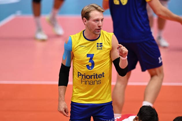 260916 Joel Andersson of Sweden celebrates during the CEV EuroVolley 2026 group stage volleyball match between Sweden and Slovakia on September 16, 2026 in Modena. Photo: Matteo Gribaudi BILDBYRAN COP 18 XY0130 volleyboll volleyball volleyboll-em sverige slovakien cev eurovolley 2026 sweden slovakia bbeng jubel Copyright: MATTEOxGRIBAUDI BB260916BB180