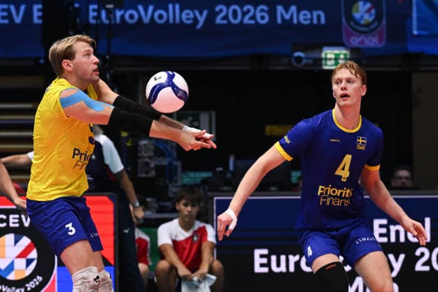 260916 Joel Andersson and Axel Algulin of Sweden during the CEV EuroVolley 2026 group stage volleyball match between Sweden and Slovakia on September 16, 2026 in Modena. Photo: Matteo Gribaudi BILDBYRAN COP 18 XY0130 volleyboll volleyball volleyboll-em sverige slovakien cev eurovolley 2026 sweden slovakia bbeng Copyright: MATTEOxGRIBAUDI BB260916BB190