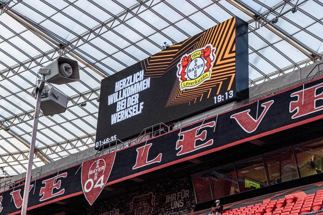 UEFA Europa League: Bayer 04 Leverkusen - NK Celje; 16.09.2026 Symbolbild, Blick auf Sitzplätze der BayArena in Leverkusen vor dem Spiel. Stadion ist im Europa League Design ausgeschildert. Bildschirm auf dem Stadion mit dem Schriftzug herzlich willkommen bei der Werkself UEFA Europa League 1. Spieltag: Bayer 04 Leverkusen - NK Celje; BayArena, Leverkusen; 16.09.2026 Copyright: xBEAUTIFULxSPORTS Buriakovx