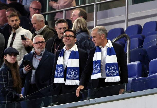 16th September 2026; Everton Stadium, Liverpool, England; Carabao Cup Football, Everton versus Wolverhampton Wanderers; Uk Prime Minister, and life-long Everton fan Andy Burnham with Canadian Prime Minister Mark Carney in the Directors Box before the game AlanxMartin