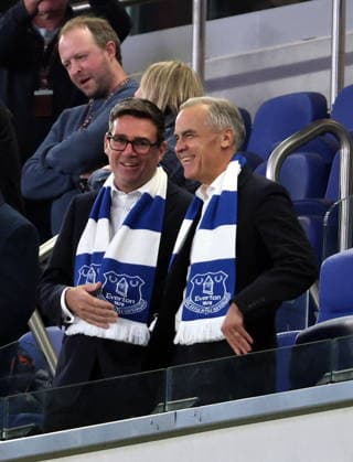 16th September 2026; Everton Stadium, Liverpool, England; Carabao Cup Football, Everton versus Wolverhampton Wanderers; Uk Prime Minister, and life-long Everton fan Andy Burnham with Canadian Prime Minister Mark Carney in the Directors Box before the game AlanxMartin