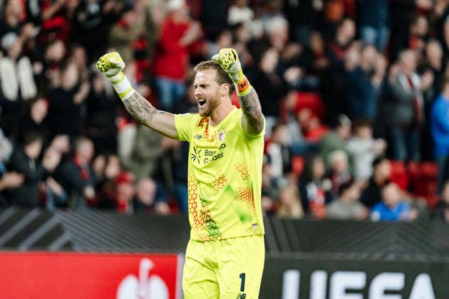 UEFA Europa League 2026 2027, Bayer 04 Leverkusen vs. NK Celje, 1. Spieltag, Mittwoch, 16.09.2026 BayArena (Nordrhein-Westfalen, Deutschland) Tor zum 1:0 durch Aleix Garcia Jubel Freude Emotionen Torjubel Mark Flekken Copyright: xCelinaxLeiersx