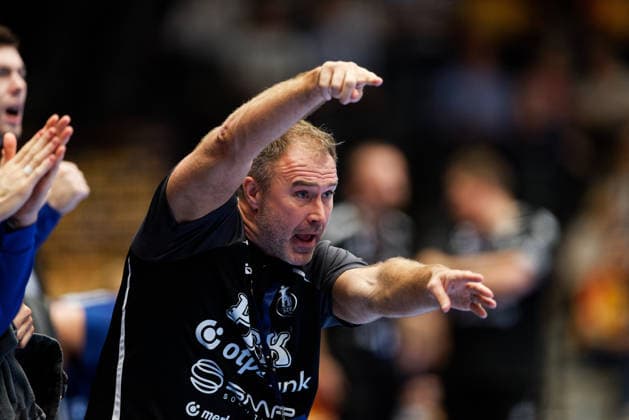 GOG v Pick Szeged, EHF Champions League Handball, Svendborg, Denmark Svendborg, Denmark. 16th, September 2026. Head coach Michael Apelgren of Pick Szeged seen during the EHF Champions League match between GOG and Pick Szeged at Arena Svendborg in Svendborg. Denmark, Svendborg, Arena Svendborg  Copyright: xGonzalesxPhoto LauxNielsenx