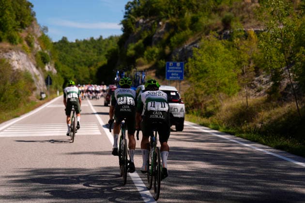 Spain s Fernando Barcelo Aragon of Caja Rural-Seguros RGA . Colombia s Fernando Gaviria Rendon of Caja Rural-Seguros RGA , Spain s Joan Bou Company of Caja Rural-Seguros RGA during the Giro d™Abruzzo, stage 3 from Oricola - Piana del Cavaliere to San Benedetto dei Marsi (159 km) - Abruzzo, Italy - Thursday, September 17, 2026. - cycling.  Copyright: xFabioxFerrari LaPressex