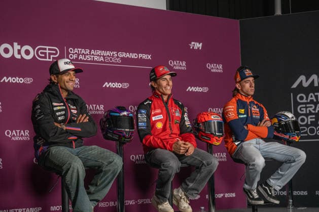 IPA88640908 - Jorge Martin (Aprilia Racing), Marc Marquez (Ducati Lenovo Team) and Pedro Acosta (Red Bull KTM Factory Racing) during the pre-event press conference, PK, Pressekonferenz for the Austrian MotoGP Grand Prix at the Red Bull Ring racetrack in Spielberg, Austria, on September 17, 2026.  Copyright: xFabioxAverna IPAxSportx xx IPA88640908