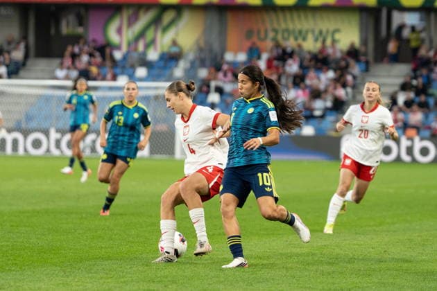 BIELSKO BIALA 17.09.2026 MISTRZOSTWA SWIATA W PILCE NOZNEJ KOBIET DO LAT 20 2026 MECZ: POLSKA - KOLUMBIA --- FIFA U-20 WOMEN S WORLD CUP 2026 MATCH: POLAND - COLUMBIA MAGDA PIEKARSKA MARIANA SILVA FOT. MATEUSZ WIEWIORKA 400MM.PL NEWSPIX.PL --- newspix.pl