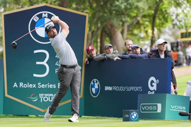 VIRGINIA WATER, ENGLAND - SEPTEMBER 17: Brandon Robinson Thompson (ENG) plays from the third tee during Round 1 at the BMW PGA, Golf Herren Championship at Wentworth Golf Club, Virginia Water on September 17, 2026 in Surrey, England The BMW PGA Championship