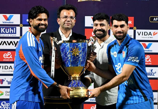 India wins T20I series against Afghanistan by 3-0 New Delhi, Sep 17 (ANI): Indian skipper Shreyas Iyer and Afghanistan skipper Ibrahim Zadran pose for a picture with the trophy after the 3rd and last T20I at Arun Jaitley Stadium, in New Delhi on Thursday. NEW DELHI Delhi India Copyright: xANIx ANI_20260917478
