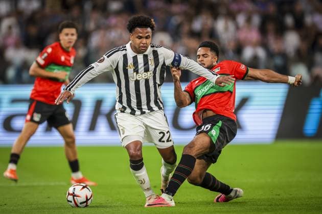 TURIN , 17-09-2026 , Allianz Stadium , season 2026 2027 , Europa League phase , match between Juventus and NEC Nijmegen , picture shows Juventus player Weston McKennie and NEC player Almugera Kabar Juventus - NEC  x207186738x Copyright: