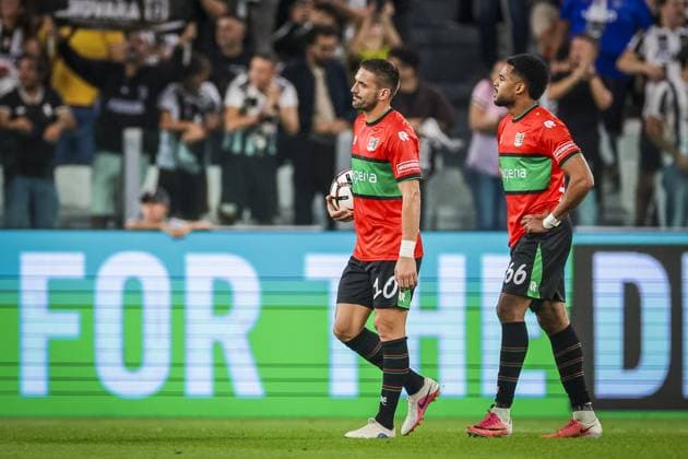 TURIN , 17-09-2026 , Allianz Stadium , season 2026 2027 , Europa League phase , match between Juventus and NEC Nijmegen , picture shows NEC player Dusan Tadic and NEC player Almugera Kabar looks dejected after the 2-0 from Juventus player Kerim Alajbegovic Juventus - NEC  x207186797x Copyright: