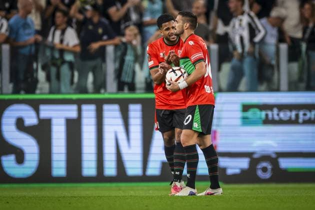TURIN , 17-09-2026 , Allianz Stadium , season 2026 2027 , Europa League phase , match between Juventus and NEC Nijmegen , picture shows NEC player Dusan Tadic and NEC player Almugera Kabar looks dejected after the 2-0 from Juventus player Kerim Alajbegovic Juventus - NEC  x207186809x Copyright: