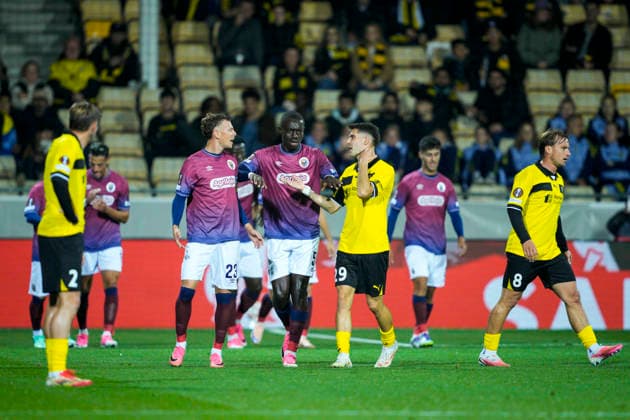 2026–2027 UEFA Europa League: Lillestrøm vs. SCU Torreense, Lillestrøm, September 17, 2026. SCU Torreense’s Javi Vázquez and Lillestrøm’s Ylldren Ibrahimaj in a heated exchange during the UEFA Europa League soccer match between Lillestrøm and SCU Torreense at Arasen. Photo by Stian Lysberg Solum, NTB, Lillestrøm, Norway. EDITORIAL USE ONLY. RESTRICTED USE FOR BETTING COMPANIES  Copyright: xStianxLysbergxSolumx xNTBx