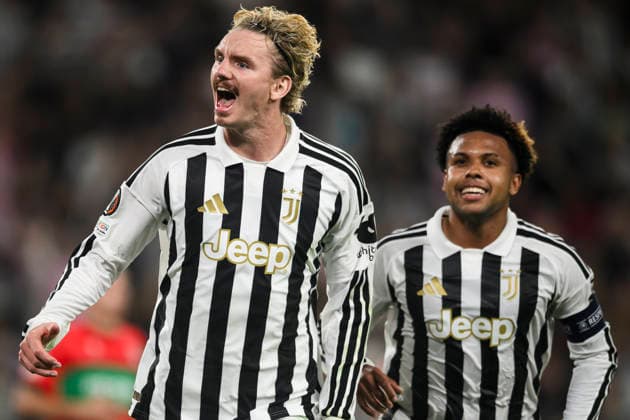 Juventus FC v NEC Nijmegen - UEFA Europa League Nick Woltemade of Juventus FC celebrates with Weston McKennie of Juventus FC after scoring a goal during the UEFA Europa League 2026 27 league phase football match between Juventus FC and NEC Nijmegen. Turin Italy Copyright: xNicolòxCampox