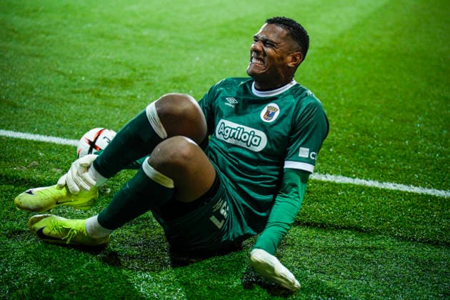 Europa League soccer 2026–2027 Lillestrom SCU Torreense Lillestrom 20260917 SCU Torreense goalkeeper Adriel suffers an injury during the Europa League soccer match between Lillestrom and SCU Torreense at Arasen Photo: Stian Lysberg Solum NTB Lillestrøm, Norway EDITORIAL USE ONLY RESTRICTED USE FOR BETTING COMPANIES  Copyright: xStianxLysbergxSolumx xNTBx
