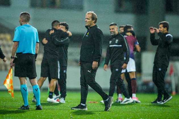 Europa League soccer 2026 2027 Lillestrom SCU Torreense Lillestrom 20260917 SCU Torreense s David Bruno and Lillestrom s Daniel Joshua Bassi Jakobsen after the Europa League soccer match between Lillestrom and SCU Torreense at Arasen Photo by Stian Lysberg Solum, NTB, Lillestrøm, Norway EDITORIAL USE ONLY RESTRICTED USE FOR BETTING COMPANIES  Copyright: xStianxLysbergxSolumx xNTBx