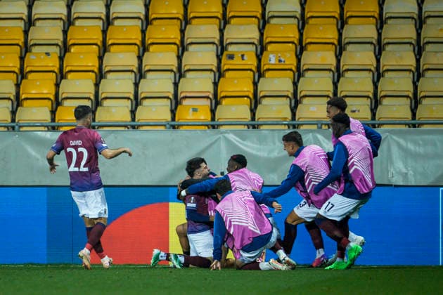 Europa League soccer 2026 2027 Lillestrom SCU Torreense Lillestrom 20260917 SCU Torreense s Manuel Pozo Guerrero celebrates the 0-2 goal during the Europa League soccer match between Lillestrom and SCU Torreense at Arasen Photo Stian Lysberg Solum, NTB, Lillestrøm, Norway. EDITORIAL USE ONLY. RESTRICTED USE FOR BETTING COMPANIES.  Copyright: xStianxLysbergxSolumx xNTBx