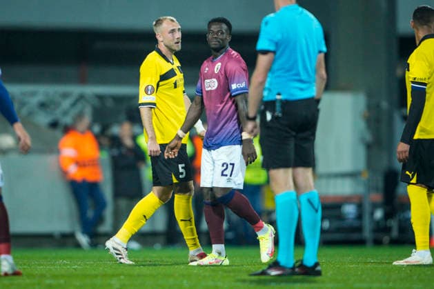 Europa League soccer 2026 2027 Lillestrom SCU Torreense Lillestrom 20260917 Lillestrom s Sander Moen Foss and SCU Torreense s Malik Abubakari during the Europa League soccer match between Lillestrom and SCU TorreensePhoto by Arasen Photo, Stian Lysberg Solum, NTB, Lillestrøm, Norway. EDITORIAL USE ONLY. RESTRICTED USE FOR BETTING COMPANIES.  Copyright: xStianxLysbergxSolumx xNTBx