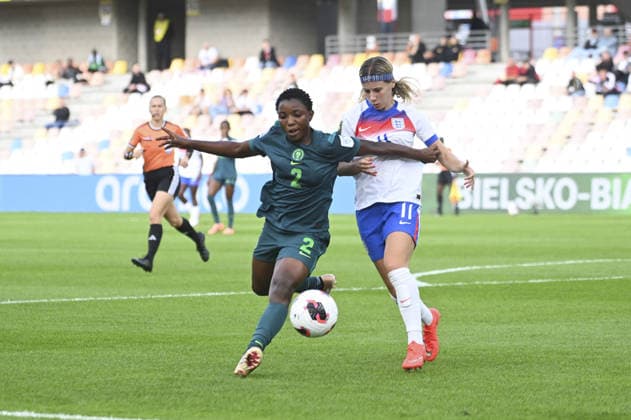 SOCCER - FIFA World Cup, WM, Weltmeisterschaft, Fussball - U-20 Women s - England vs. Nigeria Photo by IPA ABACAPRESS.COM88638336 - Favour Nkwocha (NGA) and Vera Jones (ENG) during the Round of 16 match between England and Nigeria at the FIFA U-20 Women s World Cup in Bielsko-Biala, Poland, on September 17, 2026 Bielsko-Biala Poland  Copyright: xIPAxSport ABACAx