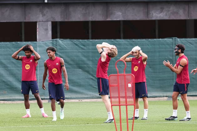 September 18, 2026, Sant Joan Despi, Barcelona, Spain: Karim Adeyemi, Lamine Yamal, Anthony Gordon, Pedri and Eric Garcia during the training day of FC Barcelona, Barca ahead the Spanish League, Laliga EA Sports, football match against Sevilla FC at Ciudad Esportiva Joan Gamper on September 18, 2026 in Sant Joan Despi, Barcelona, Spain. FC Barcelona Training And press conference, PK, Pressekonferenz - LaLiga EA Sports  - ZUMAa181 20260918_zaa_a181_009 Copyright: xJavierxBorregox
