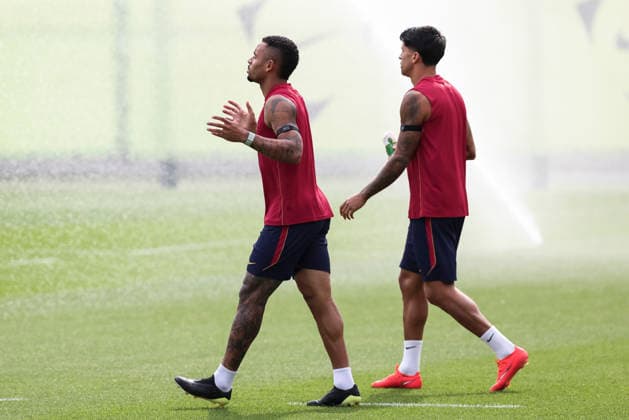 September 18, 2026, Sant Joan Despi, Barcelona, Spain: Gabriel Jesus and Joao Cancelo during the training day of FC Barcelona, Barca ahead the Spanish League, Laliga EA Sports, football match against Sevilla FC at Ciudad Esportiva Joan Gamper on September 18, 2026 in Sant Joan Despi, Barcelona, Spain. FC Barcelona Training And press conference, PK, Pressekonferenz - LaLiga EA Sports  - ZUMAa181 20260918_zaa_a181_010 Copyright: xJavierxBorregox