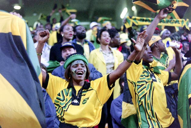 980614 Football, FIFA World Cup, WM, Weltmeisterschaft, Fussball 1998 (France), Group H, Jamaica - Croatia 1-3: Jamaican fans in the stands. Photo: BILDBYRAN BILDBYRAN 22702 22702 scanx VM VM98 VM1998 VM 1998 jamaica kroatien jamaica v croatia dia bbeng fotboll football soccer fotbolls-vm fifa world cup world championships världsmästerskap 980614 Stade FÃ lix-Bollaert lens june 14 1998 Copyright: BILDBYRAN BB980614BB072