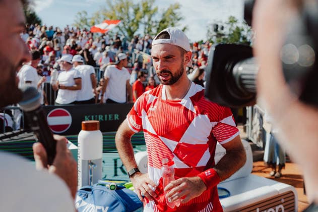 TENNIS - Davis Cup, AUT vs BEL VIENNA,AUSTRIA,18.SEP.26 - TENNIS - ITF Davis Cup, qualification round 2, Austria vs Belgium. Image shows Jurij Rodionov (AUT) during an interview.  GEPAxpictures xAlexanderxSolc
