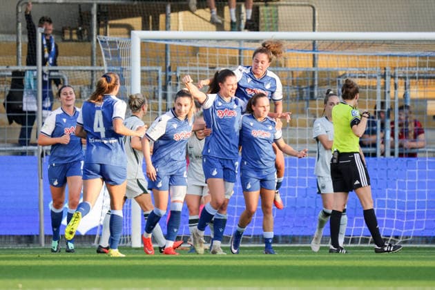 18.09.2026, xgrfx, Fussball Google Pixel Frauen-Bundesliga, TSG Hoffenheim Frauen - VfL Wolfsburg v.l. Tor, Chiara Hahn (TSG Hoffenheim) Hoffenheim