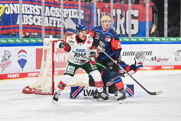 Penny DEL; Nürnberg Ice Tigers - Augsburger Panther, 18.09.2026 NUREMBERG, GERMANY; 18. SEPTEMBER: im Duell Sean MALONE (Augsburger Panther 17), Ryan JONES (Nürnberg Ice Tigers 20) vor Niklas TREUTLE (Nürnberg Ice Tigers 31) während dem Match der Penny DEL zwischen den Nürnberg Ice Tigers und den Augsburger Panthern am 1. Spieltag im der PSD Bank Nürnberg Arena Copyright: xBEAUTIFULxSPORTS Goldbergx