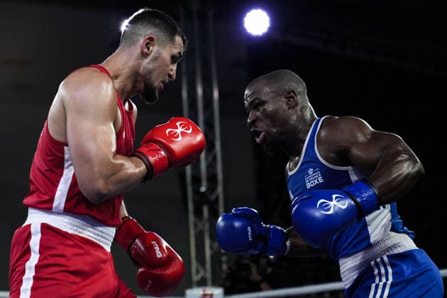 2026 European Boxing Championships in Sofia SOFIA, BULGARIA - SEPTEMBER 18: Pal Kovacs (red) of Hungary competes against Junior Tadah (blue) of France in the men s 85kg category during the 2026 European Boxing Championships at Asics Arena in Sofia, Bulgaria, on September 18, 2026. Osmancan Gurdogan Anadolu Sofia Bulgaria. Editorial use only. Please get in touch for any other usage.  Copyright: x2026xAnadoluxOsmancanxGurdoganx