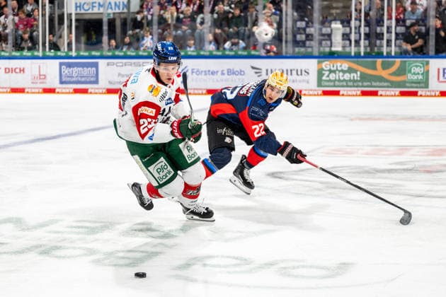 Jimmy Lambert (23, Augsburger Panther, AEV ) Timo Bakos (22, Nuernberg Ice Tigers, NIT ), Nuernberg Ice Tigers vs. Augsburger Panther, Eishockey, Penny DEL, 1. Spieltag, 18.09.2026, Nuernberg Ice Tigers vs. Augsburger Panther, Eishockey, Penny DEL, 1. Spieltag, 18.09.2026 Copyright: xEibner-Pressefoto ThomasxHahnx EP_NIT