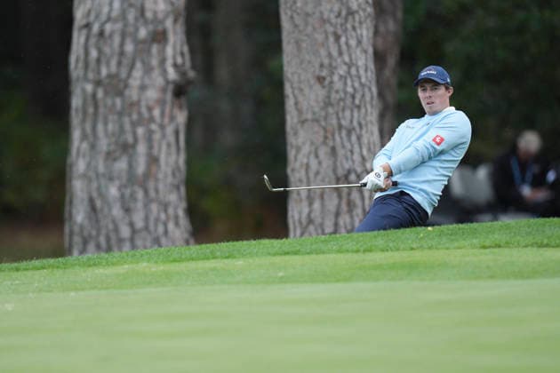 VIRGINIA WATER, ENGLAND - SEPTEMBER 18: Matt Fitzpatrick (ENG) reacts as he chips to the 12th green during Round 2 at the BMW PGA, Golf Herren Championship at Wentworth Golf Club, Virginia Water on September 18, 2026 in Surrey, England The BMW PGA Championship
