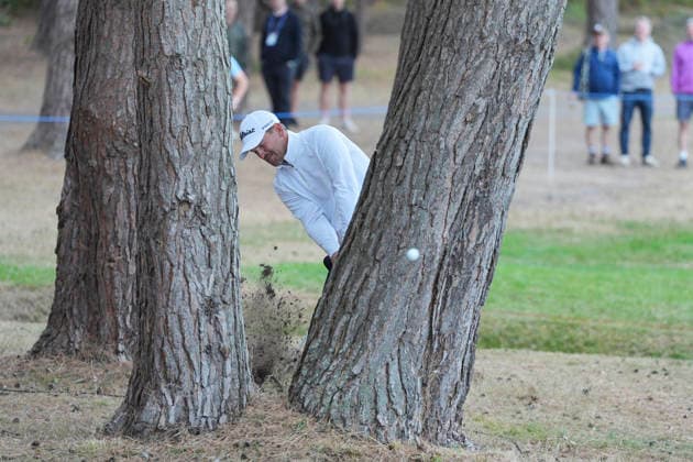 VIRGINIA WATER, ENGLAND - SEPTEMBER 18: Bernd Wiesberger (AUT) plays through a gap between the trees on the 12th hole during Round 2 at the BMW PGA, Golf Herren Championship at Wentworth Golf Club, Virginia Water on September 18, 2026 in Surrey, England The BMW PGA Championship