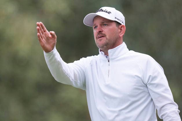 VIRGINIA WATER, ENGLAND - SEPTEMBER 18: Bernd Wiesberger (AUT) gestures as he walks from the thirteenth tee during Round 2 at the BMW PGA, Golf Herren Championship at Wentworth Golf Club, Virginia Water on September 18, 2026 in Surrey, England The BMW PGA Championship