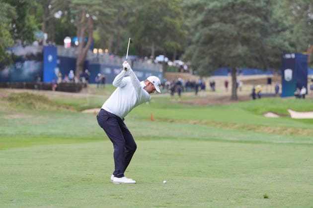 VIRGINIA WATER, ENGLAND - SEPTEMBER 18: Bernd Wiesberger (AUT) plays from the thirteenth fairway during Round 2 at the BMW PGA, Golf Herren Championship at Wentworth Golf Club, Virginia Water on September 18, 2026 in Surrey, England The BMW PGA Championship