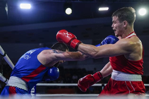 2026 European Boxing Championships in Sofia SOFIA, BULGARIA - SEPTEMBER 18: Leon Kermas (red) of Estonia competes against Andrei Chiriacov (blue) of Moldova in the men s 85kg category during the 2026 European Boxing Championships are held at Asics Arena in Sofia, Bulgaria, on September 18, 2026. Osmancan Gurdogan Anadolu Sofia Bulgaria. Editorial use only. Please get in touch for any other usage.  Copyright: x2026xAnadoluxOsmancanxGurdoganx