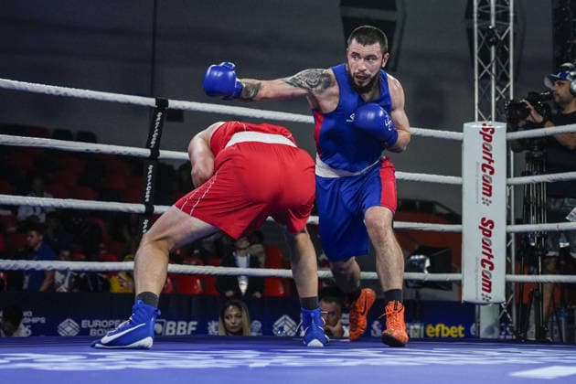 2026 European Boxing Championships in Sofia SOFIA, BULGARIA - SEPTEMBER 18: Leon Kermas (red) of Estonia competes against Andrei Chiriacov (blue) of Moldova in the men s 85kg category during the 2026 European Boxing Championships are held at Asics Arena in Sofia, Bulgaria, on September 18, 2026. Osmancan Gurdogan Anadolu Sofia Bulgaria. Editorial use only. Please get in touch for any other usage.  Copyright: x2026xAnadoluxOsmancanxGurdoganx
