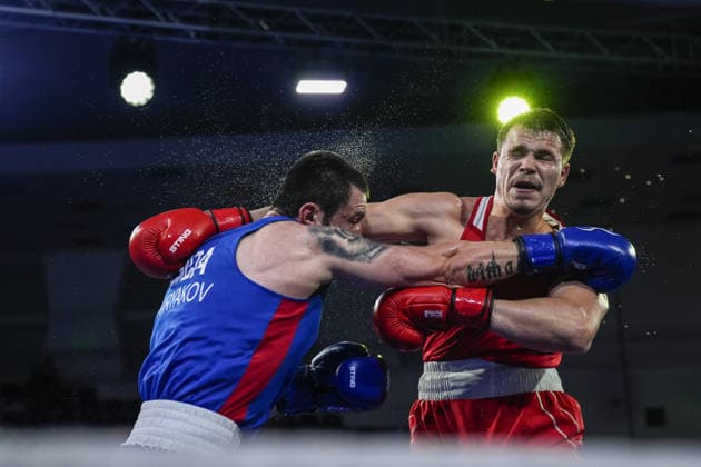2026 European Boxing Championships in Sofia SOFIA, BULGARIA - SEPTEMBER 18: Leon Kermas (red) of Estonia competes against Andrei Chiriacov (blue) of Moldova in the men s 85kg category during the 2026 European Boxing Championships are held at Asics Arena in Sofia, Bulgaria, on September 18, 2026. Osmancan Gurdogan Anadolu Sofia Bulgaria. Editorial use only. Please get in touch for any other usage.  Copyright: x2026xAnadoluxOsmancanxGurdoganx