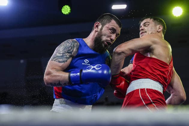 2026 European Boxing Championships in Sofia SOFIA, BULGARIA - SEPTEMBER 18: Leon Kermas (red) of Estonia competes against Andrei Chiriacov (blue) of Moldova in the men s 85kg category during the 2026 European Boxing Championships are held at Asics Arena in Sofia, Bulgaria, on September 18, 2026. Osmancan Gurdogan Anadolu Sofia Bulgaria. Editorial use only. Please get in touch for any other usage.  Copyright: x2026xAnadoluxOsmancanxGurdoganx