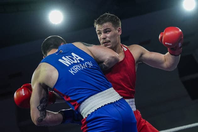 2026 European Boxing Championships in Sofia SOFIA, BULGARIA - SEPTEMBER 18: Leon Kermas (red) of Estonia competes against Andrei Chiriacov (blue) of Moldova in the men s 85kg category during the 2026 European Boxing Championships are held at Asics Arena in Sofia, Bulgaria, on September 18, 2026. Osmancan Gurdogan Anadolu Sofia Bulgaria. Editorial use only. Please get in touch for any other usage.  Copyright: x2026xAnadoluxOsmancanxGurdoganx