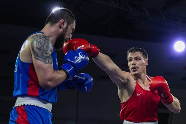 2026 European Boxing Championships in Sofia SOFIA, BULGARIA - SEPTEMBER 18: Leon Kermas (red) of Estonia competes against Andrei Chiriacov (blue) of Moldova in the men s 85kg category during the 2026 European Boxing Championships are held at Asics Arena in Sofia, Bulgaria, on September 18, 2026. Osmancan Gurdogan Anadolu Sofia Bulgaria. Editorial use only. Please get in touch for any other usage.  Copyright: x2026xAnadoluxOsmancanxGurdoganx