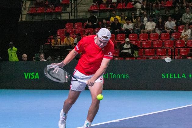 RECORD DATE NOT STATED Davis Cup - Joao Fonseca vs. Dominic Striker Rio de Janeiro (RJ) 09 18 2026 - Davis Cup Brazil Switzerland Tennis - Swiss tennis player Dominic Stricker during the match against Brazilian Joao Fonseca, for the Davis Cup, at the Farmasi Arena, in Barra da Tijuca, Rio de Janeiro.(Foto: Lucas Simonin Gomes Thenews2 imago images) SPO  Copyright: xLucasxSimoninxGomesx